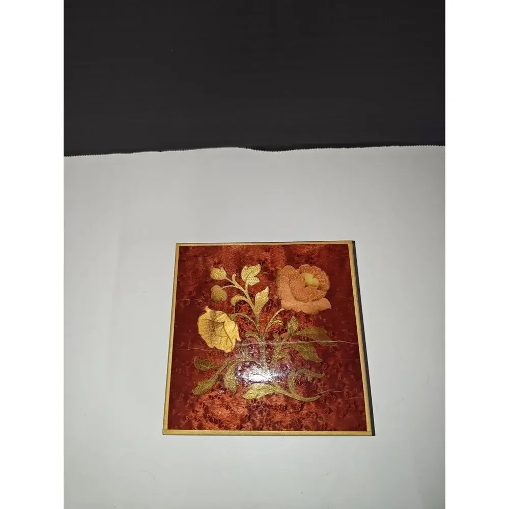 Vintage Wooden Floral Botanical Inlay Design Jewelry Trinket Box Decorative Deco